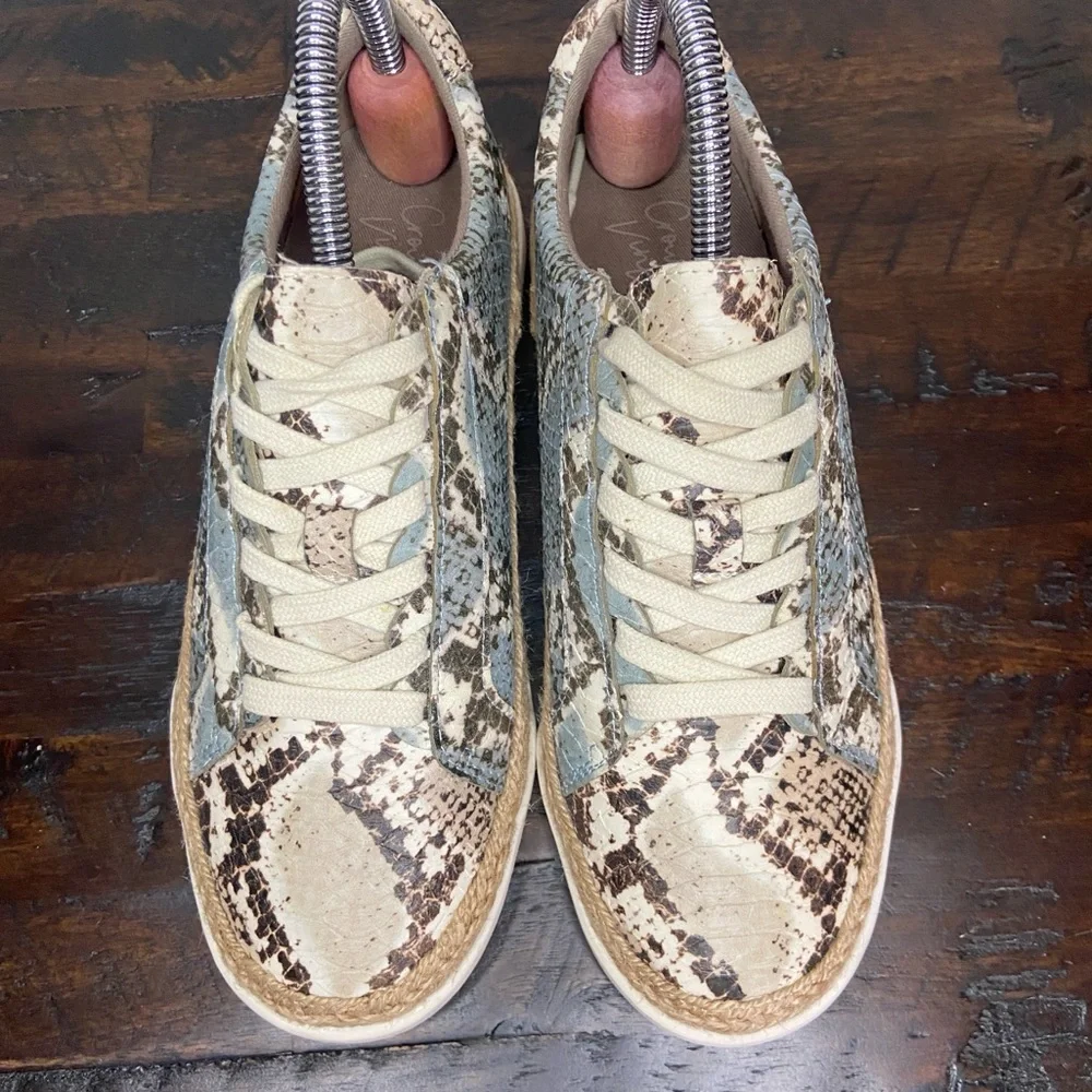 Crown Vintage Kalinda Faux Snake Color Block Sneakers Jute Trim Blue Womens 6